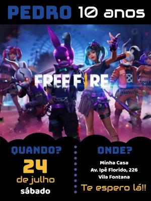 Convite de Aniversário Free Fire com Personagens para Editar