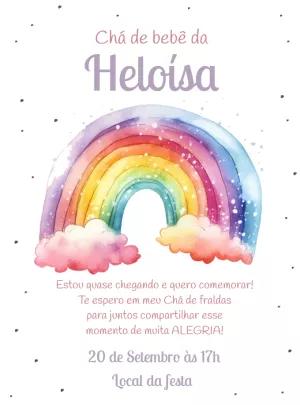 Convite Chá de Bebê Arco-Íris Aquarela para Editar Online