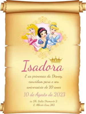 Convite de Aniversário Princesas da Disney para Editar Online