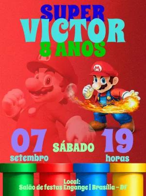 Convite de Aniversário Super Mario para Editar Online