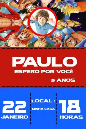 Convite Aniversário One Piece com Foto para Editar Online