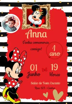 Convite Aniversário Minnie Realeza com Foto para Editar Online