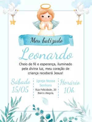 Convite de Batizado Anjinho Menino para Editar Online