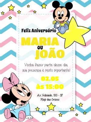 Convite de Aniversário Mickey e Minnie Baby para Editar Online