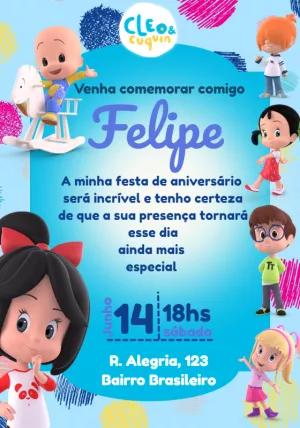Convite Aniversário Cleo & Cuquin para Editar Online