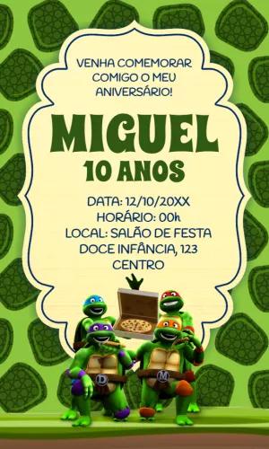 Convite de Aniversário Tartarugas Ninja para Editar Online