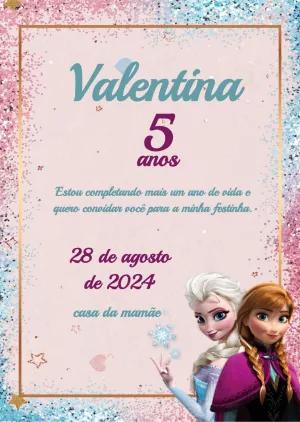 Convite de Aniversário Frozen com Elsa e Anna para Editar Online