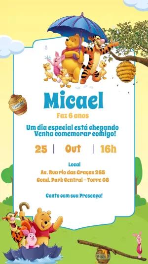 Convite de Aniversário Ursinho Pooh para Editar Online