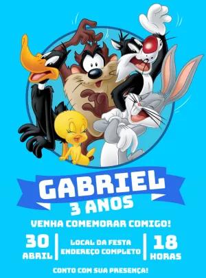 Convite Aniversário Looney Tunes com Personagens para Editar