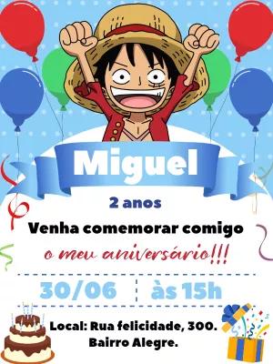 Convite de Aniversário One Piece com Luffy para Editar Online