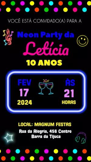 Convite de Aniversário Festa Neon para Editar Online