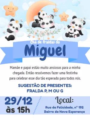 Convite Chá de Fraldas Panda Fofo para Editar Online