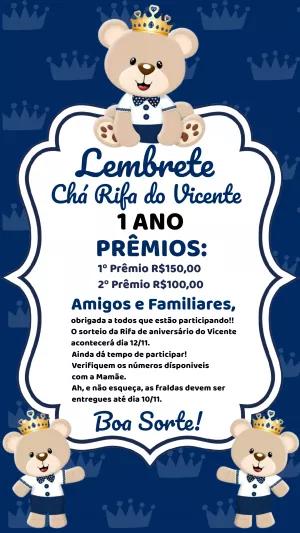 Lembrete de Chá Rifa Ursinho Príncipe para Editar Online