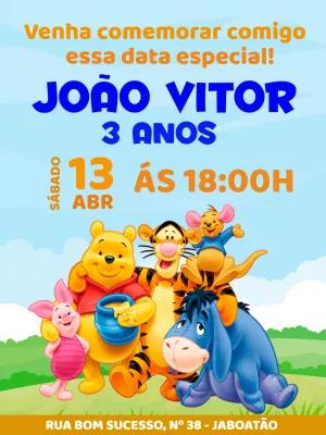 Convite de Aniversário Ursinho Pooh para Editar Online