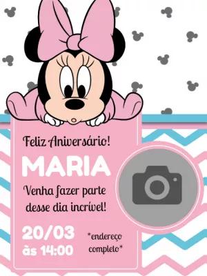 Convite Aniversário Minnie Baby com Foto para Editar Online