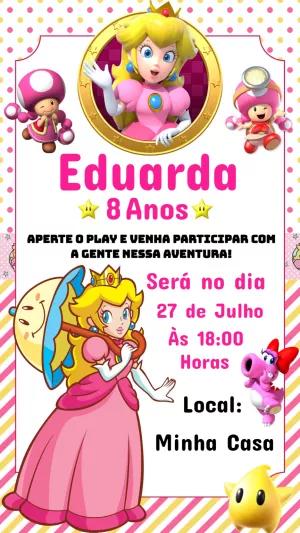 Convite Aniversário Princesa Peach para Editar Online