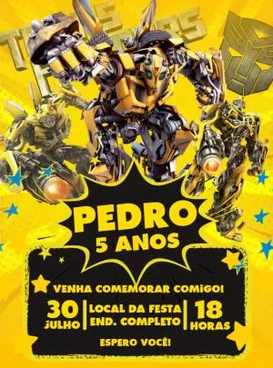 Convite Aniversário Transformers Bumblebee para Editar Online