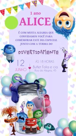 Convite Aniversário Divertida Mente com Personagens para Editar