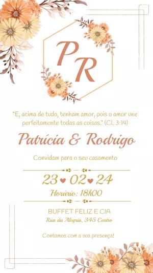 Convite de Casamento Floral Romântico para Editar Online