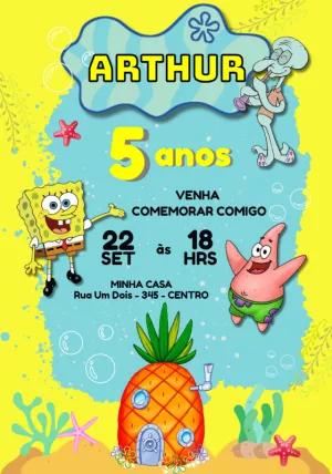 Convite Aniversário Bob Esponja para Editar Online