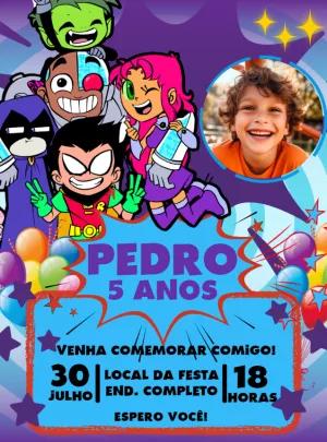 Convite Aniversário Jovens Titãs com Foto para Editar Online