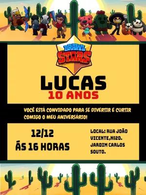 Convite Aniversário Brawl Stars com Personagens para Editar