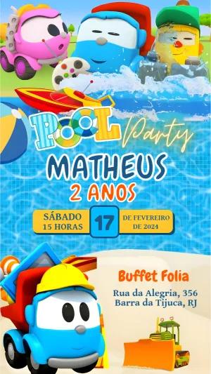 Convite Aniversário Léo o Caminhão Pool Party para Editar