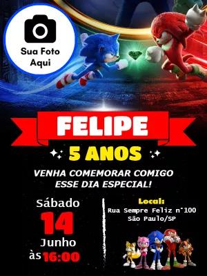 Convite Aniversário Sonic com Foto para Editar Online