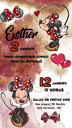 Convite de Aniversário Minnie Mouse Vermelha para Editar Online