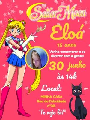Convite Aniversário Sailor Moon com Foto para Editar Online