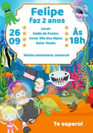 Convite Aniversário Mundo Bita Fundo do Mar para Editar Online