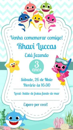 Convite Aniversário Baby Shark para Editar Online