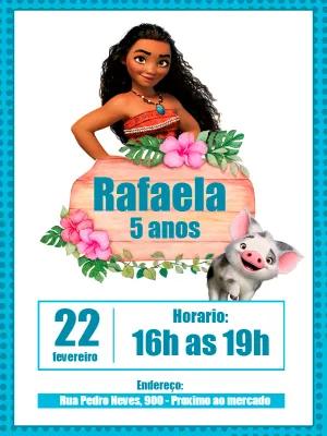 Convite de Aniversário Moana com Personagens para Editar Online
