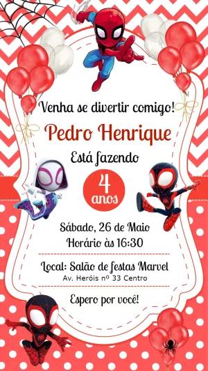 Convite Aniversário Homem Aranha e Amigos para Editar Online