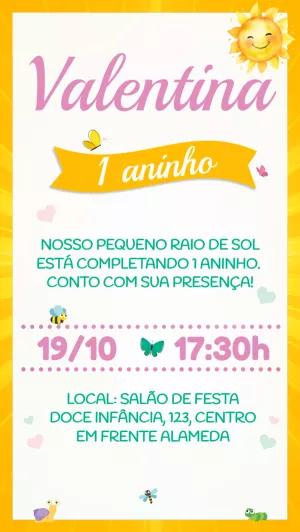 Convite Aniversário Infantil Raio de Sol para Editar Online