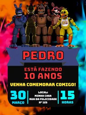 Convite Aniversário Five Nights at Freddy's para Editar Online