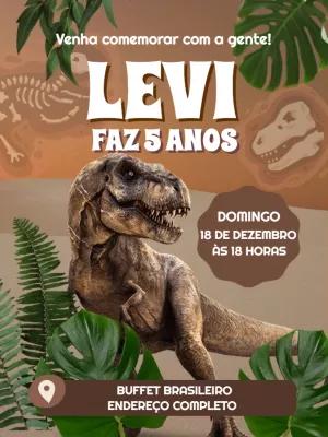 Convite de Aniversário Dinossauro T-Rex para Editar Online