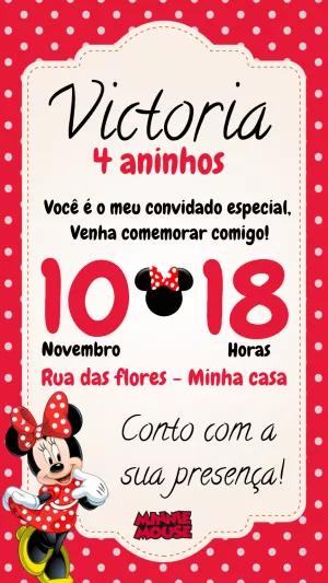 Convite de Aniversário Minnie Mouse Vermelha para Editar Online