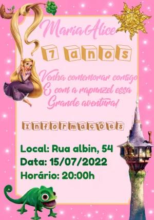 Convite de Aniversário Rapunzel para Editar Online