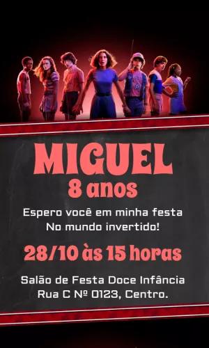 Convite Aniversário Stranger Things com Personagens para Editar