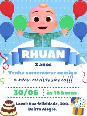 Convite de Aniversário Cocomelon Azul para Editar Online