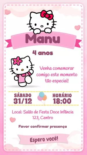 Convite de Aniversário Hello Kitty para Editar Online