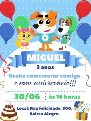 Convite de Aniversário Caninópolis Azul para Editar Online