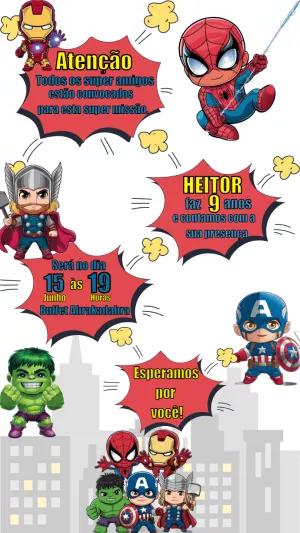Convite Aniversário Vingadores Cute para Editar Online