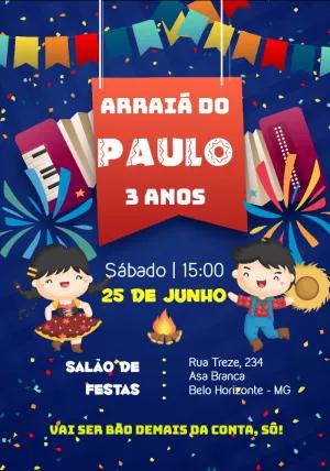 Convite de Aniversário Arraiá com Personagens para Editar Online