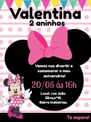 Convite de Aniversário Minnie Mouse Rosa para Editar Online