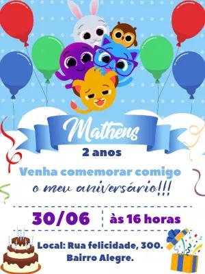 Convite de Aniversário Bolofofos com a Turma para Editar