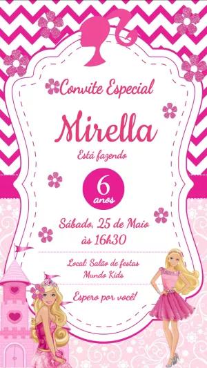 Convite de Aniversário Barbie Rosa para Editar Online