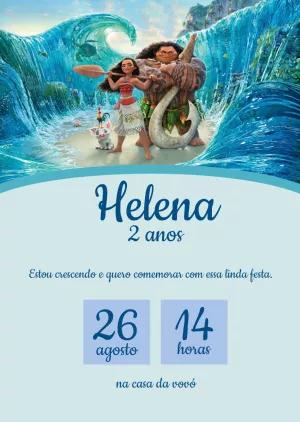 Convite Aniversário Moana com Personagens para Editar Online