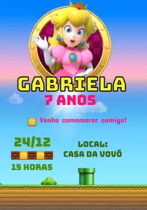 Convite Aniversário Princesa Peach Super Mario para Editar Online